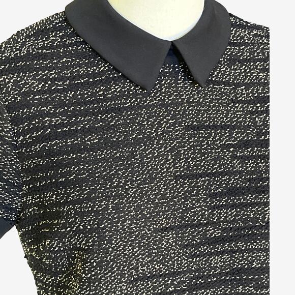 Maison Jules Textured Knit Shift Dress Black White Peter Pan Collar Small - Picture 2 of 12